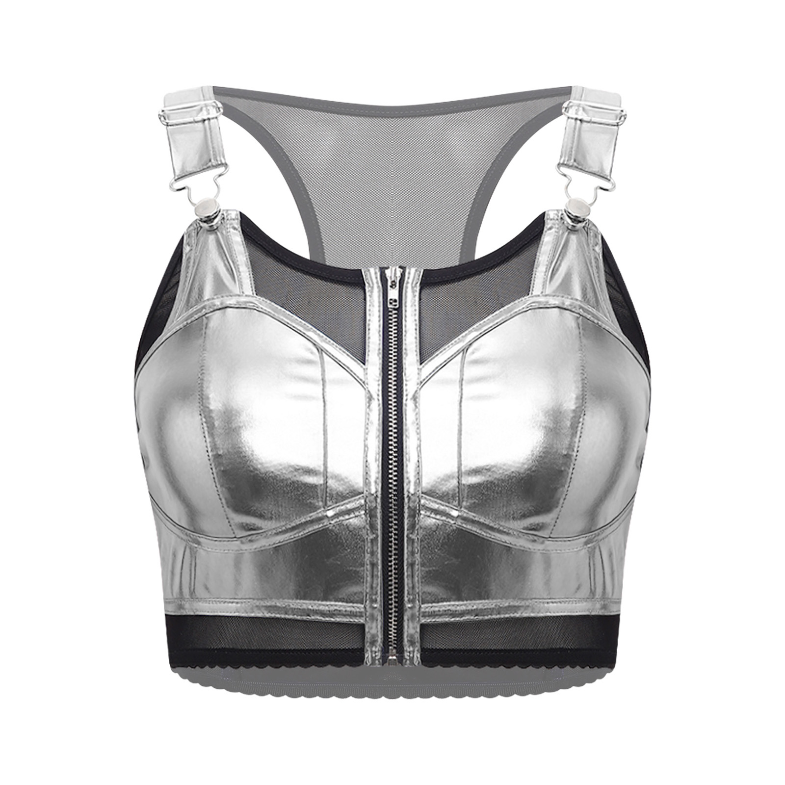 Women Metallic Shiny Punk Styl - Suspender Tank Top 评论和价格