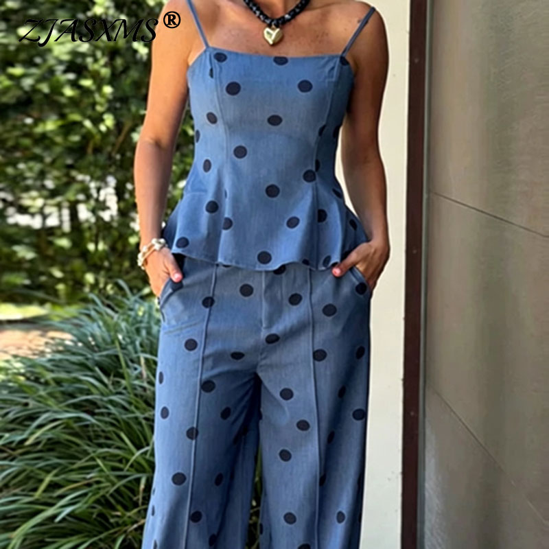 Vintage Dot Print Chambray Two - Suspender Tank Top 评论和价格