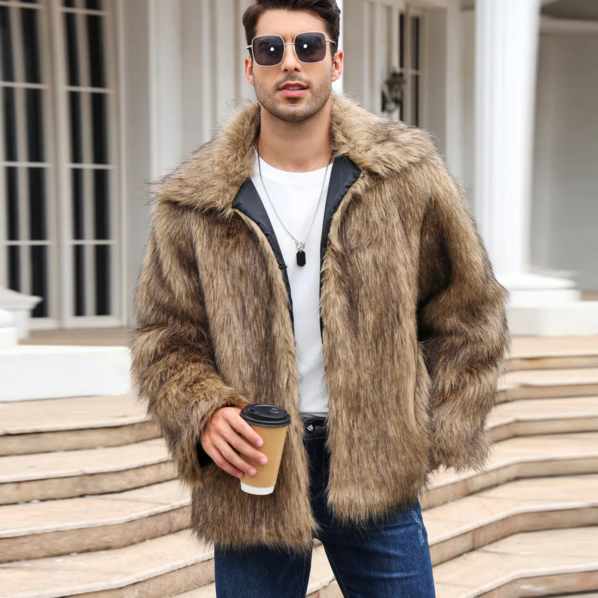 Men Faux Fox Fur Jacket Coat W - Thermal Long John 评论和价格