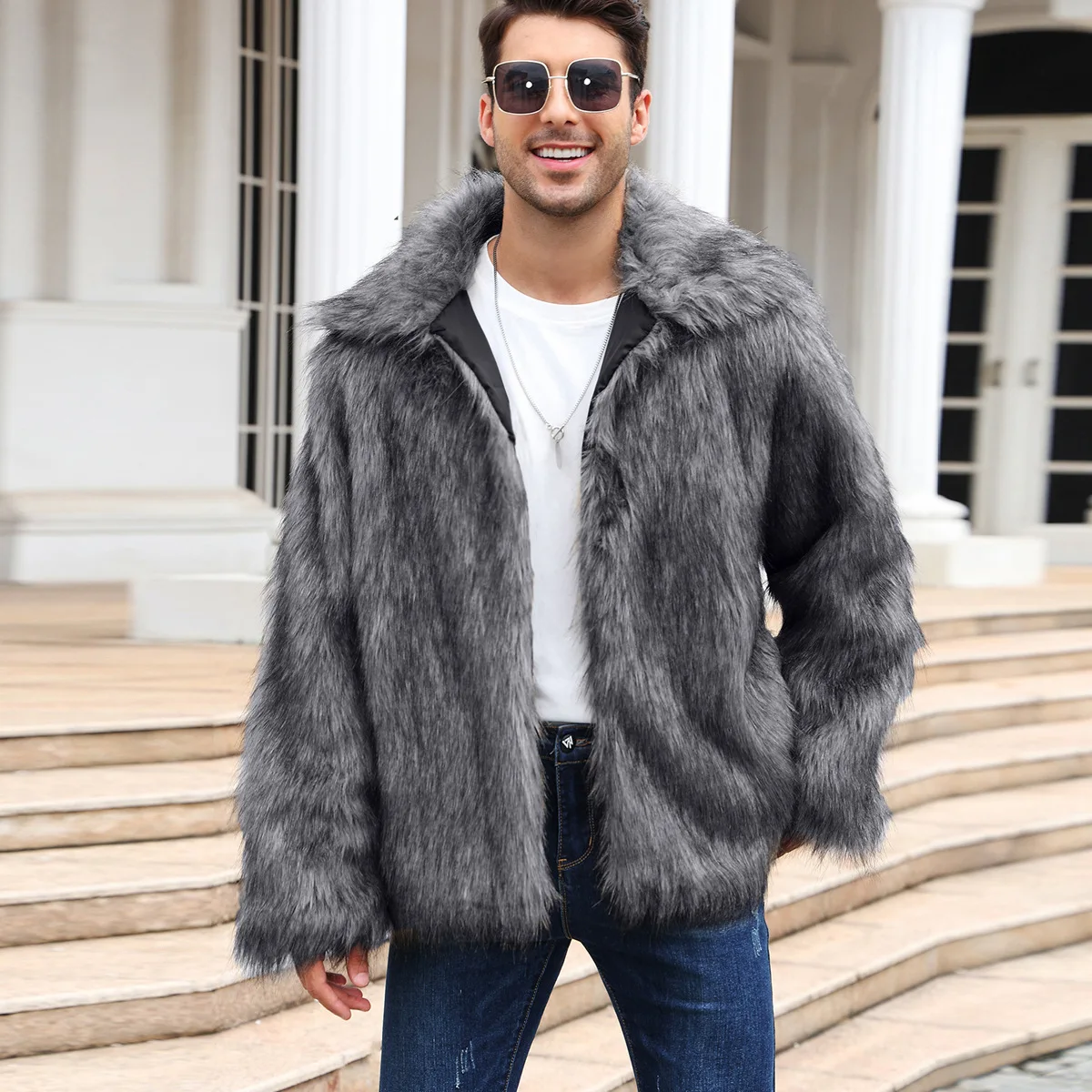 Men Faux Fox Fur Jacket Coat W - Thermal Long John 评论和价格