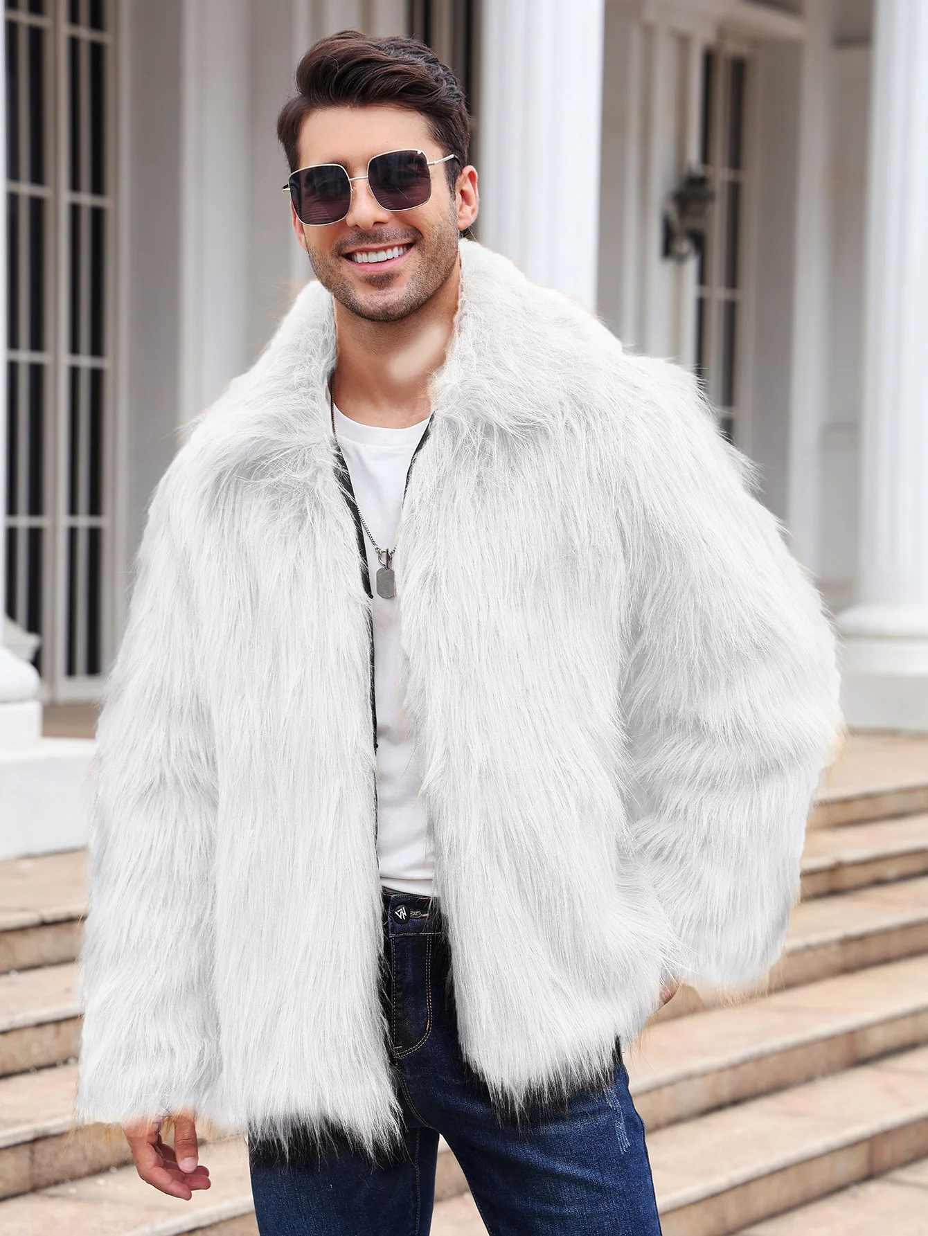 Men Faux Fox Fur Jacket Coat W - Thermal Long John 评论和价格